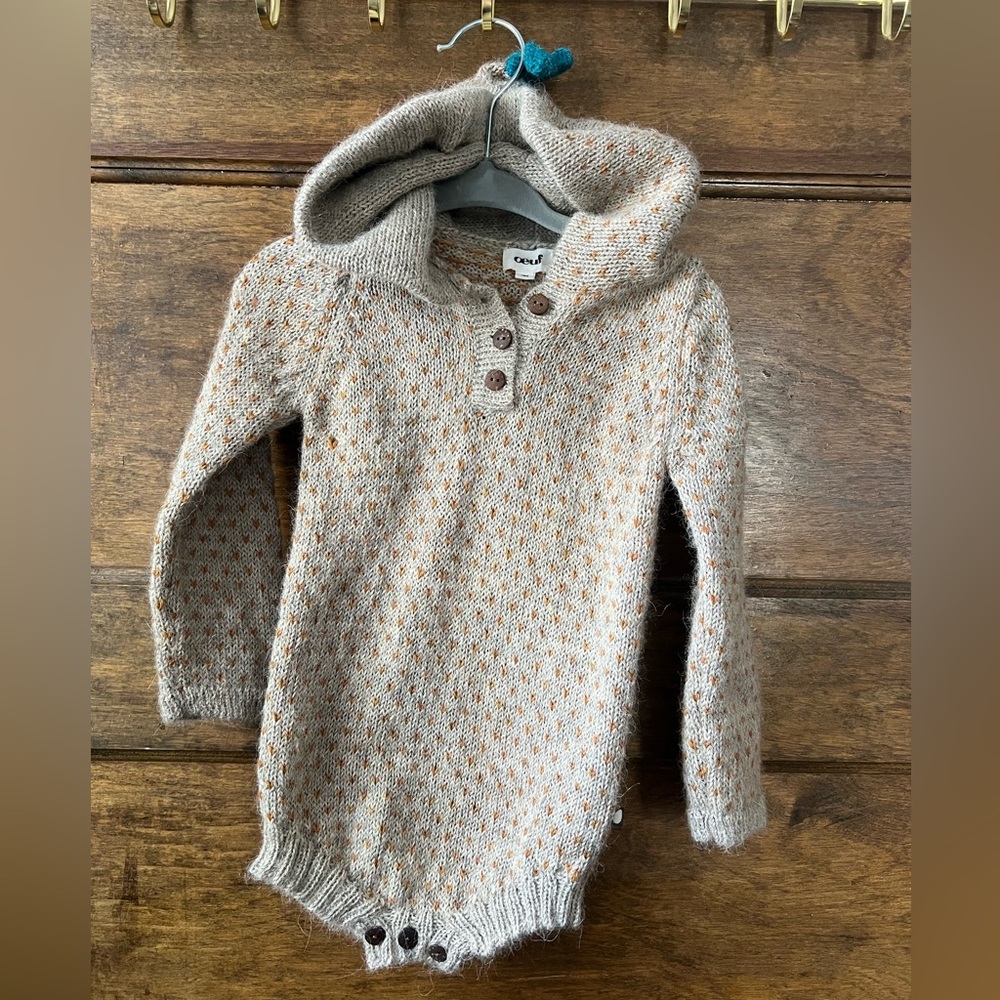 Oeuf 100% Baby Alpaca Hooded Onesie (12 months)
